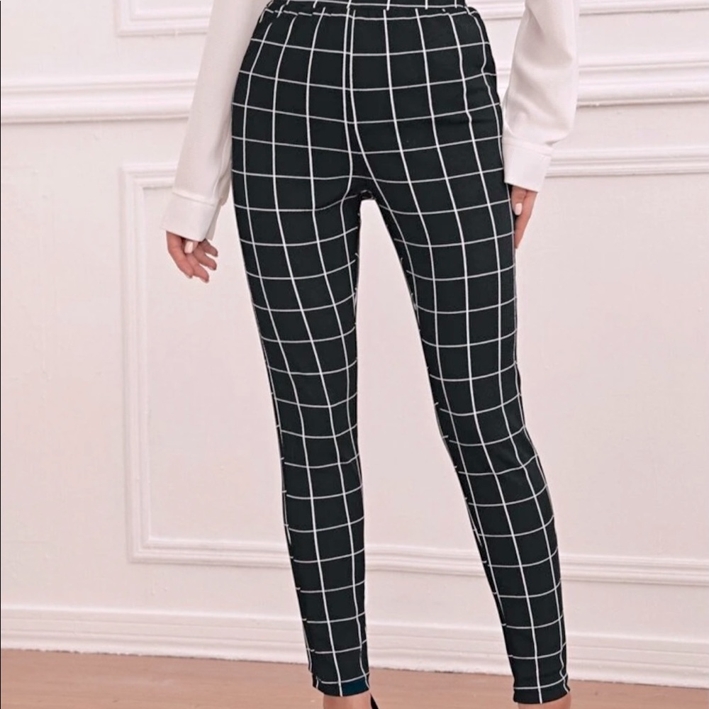 High Waist Plaid Skinny Pants
